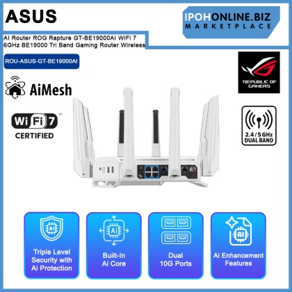 ASUS AI Router ROG Rapture GT-BE19000AI WiFi 7 6GHz BE19000 Tri Band Gaming Router Wireless ASUS AI Router ROG Rapture GT-BE19000AI WiFi 7 6GHz BE19000 Tri Band Gaming Router Wireless