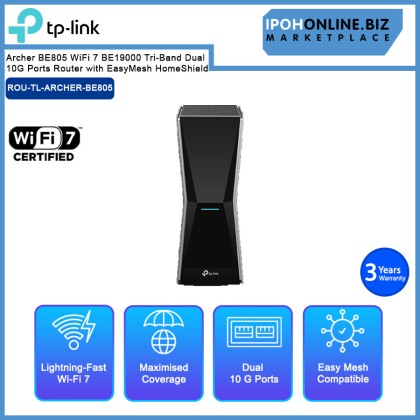 TP-Link Archer BE805 WiFi 7 BE19000 Tri-Band Dual 10G Ports Router with EasyMesh HomeShield TP-Link Archer BE805 WiFi 7 BE19000 Tri-Band Dual 10G Ports Router with EasyMesh HomeShield