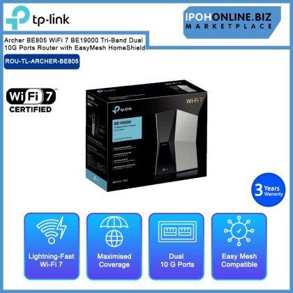TP-Link Archer BE805 WiFi 7 BE19000 Tri-Band Dual 10G Ports Router with EasyMesh HomeShield TP-Link Archer BE805 WiFi 7 BE19000 Tri-Band Dual 10G Ports Router with EasyMesh HomeShield