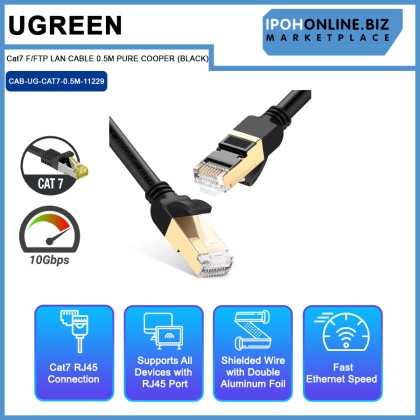 UGREEN Cat7 F/FTP LAN CABLE 0.5M PURE COOPER (BLACK) UGREEN Cat7 F/FTP LAN CABLE 0.5M PURE COOPER (BLACK)