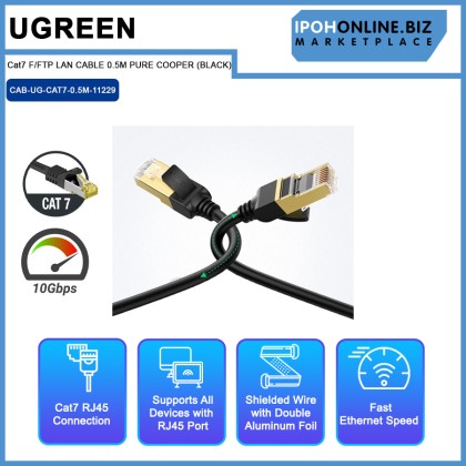 UGREEN Cat7 F/FTP LAN CABLE 0.5M PURE COOPER (BLACK) UGREEN Cat7 F/FTP LAN CABLE 0.5M PURE COOPER (BLACK)