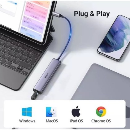 UGREEN UG-CM475-60600 USB-C to 3-Port USB 3.0 Hub with Gigabit Ethernet Adapter UGREEN UG-CM475-60600 USB-C to 3-Port USB 3.0 Hub with Gigabit Ethernet Adapter