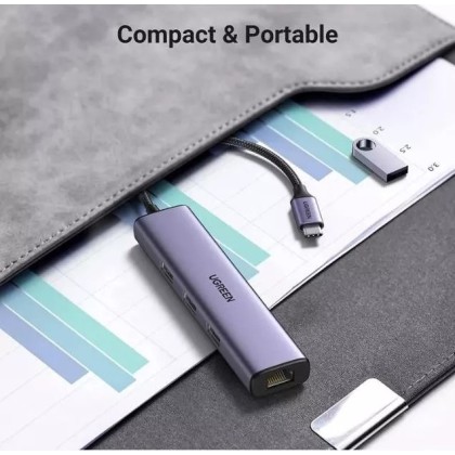 UGREEN UG-CM475-60600 USB-C to 3-Port USB 3.0 Hub with Gigabit Ethernet Adapter UGREEN UG-CM475-60600 USB-C to 3-Port USB 3.0 Hub with Gigabit Ethernet Adapter