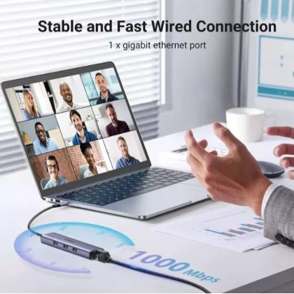 UGREEN UG-CM475-60600 USB-C to 3-Port USB 3.0 Hub with Gigabit Ethernet Adapter UGREEN UG-CM475-60600 USB-C to 3-Port USB 3.0 Hub with Gigabit Ethernet Adapter
