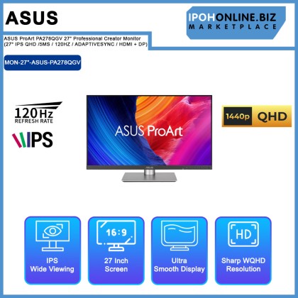 ASUS ProArt PA278QGV 27” Professional Creator Monitor (27" IPS QHD /5MS / 120HZ / ADAPTIVESYNC / HDMI + DP) ASUS ProArt PA278QGV 27” Professional Creator Monitor (27" IPS QHD /5MS / 120HZ / ADAPTIVESYNC / HDMI + DP)