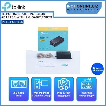 TP-LINK TL-POE160S POE+ INJECTOR ADAPTER WITH 2 GIGABIT PORTS