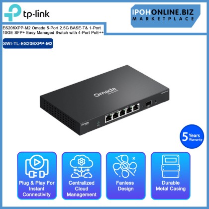 TP-LINK ES206XPP-M2 Omada 5-Port 2.5G BASE-T& 1-Port 10GE SFP+ Easy Managed Switch with 4-Port PoE++ TP-LINK ES206XPP-M2 Omada 5-Port 2.5G BASE-T& 1-Port 10GE SFP+ Easy Managed Switch with 4-Port PoE++
