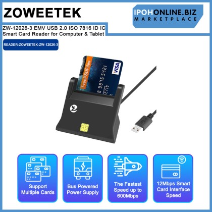 ZOWEETEK ZW-12026-3 EMV USB 2.0 ISO 7816 ID IC Smat Card Reader for Computer & Tablet ZOWEETEK ZW-12026-3 EMV USB 2.0 ISO 7816 ID IC Smat Card Reader for Computer & Tablet