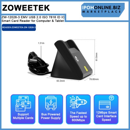 ZOWEETEK ZW-12026-3 EMV USB 2.0 ISO 7816 ID IC Smat Card Reader for Computer & Tablet ZOWEETEK ZW-12026-3 EMV USB 2.0 ISO 7816 ID IC Smat Card Reader for Computer & Tablet