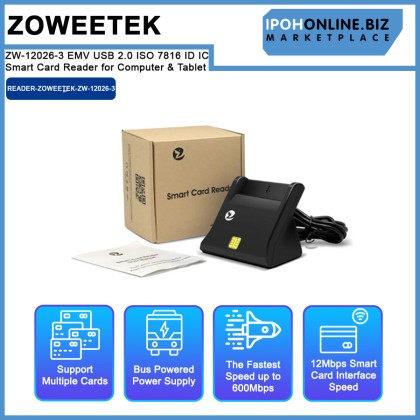 ZOWEETEK ZW-12026-3 EMV USB 2.0 ISO 7816 ID IC Smat Card Reader for Computer & Tablet ZOWEETEK ZW-12026-3 EMV USB 2.0 ISO 7816 ID IC Smat Card Reader for Computer & Tablet