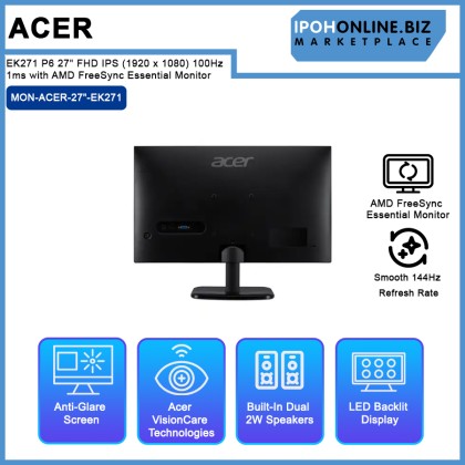 Acer EK271 P6 27" FHD IPS (1920 x 1080) 100Hz 1ms with AMD FreeSync Essential Monitor Acer EK271 P6 27" FHD IPS (1920 x 1080) 100Hz 1ms with AMD FreeSync Essential Monitor