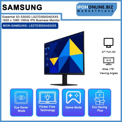 Samsung Essential S3 S30GD LS27D300GAEXXS 27" FHD 1920 x 1080 100Hz IPS Business Monitor Samsung Essential S3 S30GD LS27D300GAEXXS 27" FHD 1920 x 1080 100Hz IPS Business Monitor