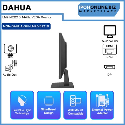 Dahua LM25-B221B 24.5" IPS FHD 144Hz VESA Monitor (DP, HDMI, Audio Out) Dahua LM25-B221B 24.5" IPS FHD 144Hz VESA Monitor (DP, HDMI, Audio Out)