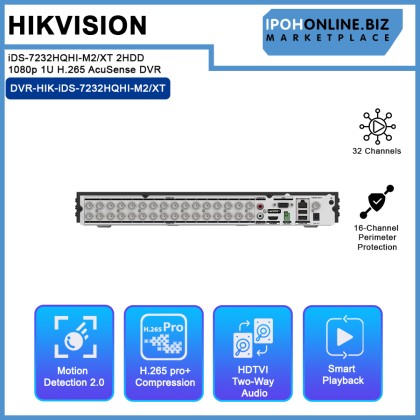 HIKVISION iDS-7232HQHI-M2/XT 32-ch 2HDD 1080p 1U H.265 AcuSense DVR HIKVISION iDS-7232HQHI-M2/XT 32-ch 2HDD 1080p 1U H.265 AcuSense DVR