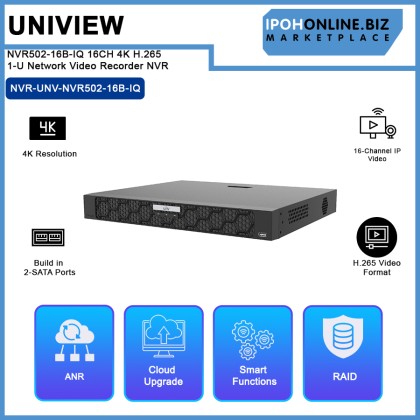 UNIVIEW NVR502-16B-IQ Network 16CH 4K H.265 Build in 2-SATA Ports 1-U Network Video Recorder NVR UNIVIEW NVR502-16B-IQ Network 16CH 4K H.265 Build in 2-SATA Ports 1-U Network Video Recorder NVR