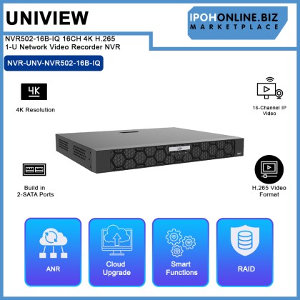 UNIVIEW NVR502-16B-IQ Network 16CH 4K H.265 Build in 2-SATA Ports 1-U Network Video Recorder NVR UNIVIEW NVR502-16B-IQ Network 16CH 4K H.265 Build in 2-SATA Ports 1-U Network Video Recorder NVR