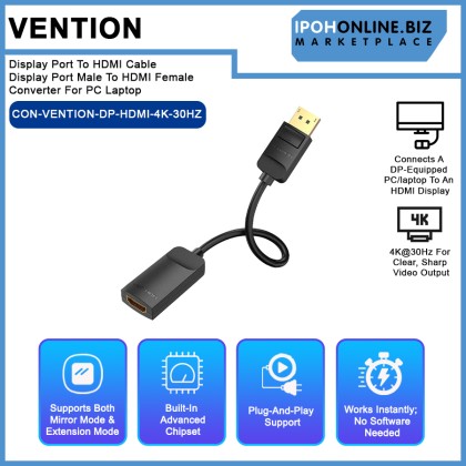 Vention Display Port To HDMI Cable 4K 30HZ Display Port Male To HDMI Female Converter For PC Laptop (HBUBB) Vention Display Port To HDMI Cable 4K 30HZ Display Port Male To HDMI Female Converter For PC Laptop (HBUBB)