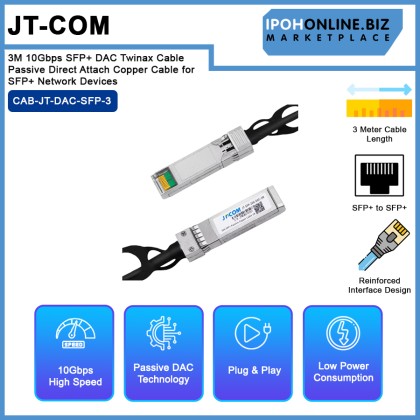 JT-COM 3M 10Gbps SFP+ DAC Twinax Cable Passive Direct Attach Copper Cable for SFP+ Network Devices JT-COM 3M 10Gbps SFP+ DAC Twinax Cable Passive Direct Attach Copper Cable for SFP+ Network Devices