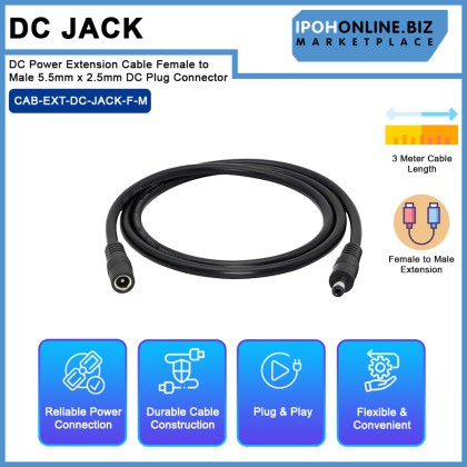 DC Power Extension Cable Female to Male 5.5mm x 2.5mm DC Plug Connector DC Power Extension Cable Female to Male 5.5mm x 2.5mm DC Plug Connector