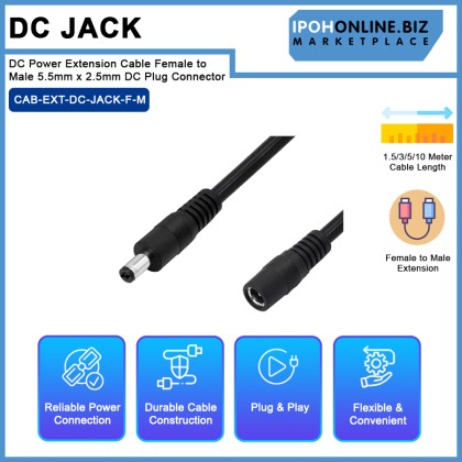 DC Power Extension Cable Female to Male 5.5mm x 2.5mm DC Plug Connector DC Power Extension Cable Female to Male 5.5mm x 2.5mm DC Plug Connector