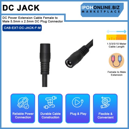DC Power Extension Cable Female to Male 5.5mm x 2.5mm DC Plug Connector DC Power Extension Cable Female to Male 5.5mm x 2.5mm DC Plug Connector