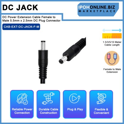 DC Power Extension Cable Female to Male 5.5mm x 2.5mm DC Plug Connector DC Power Extension Cable Female to Male 5.5mm x 2.5mm DC Plug Connector