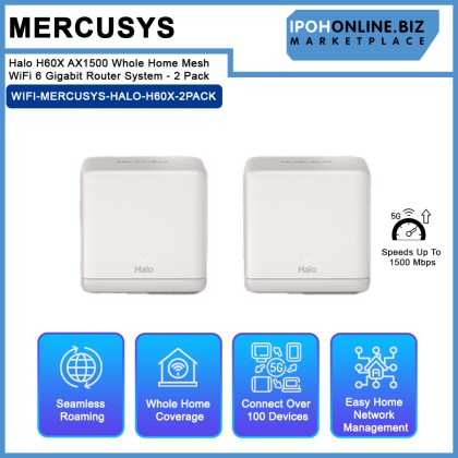 Mercusys Halo H60X AX1500 Whole Home Mesh WiFi 6 Gigabit Router System - 2 Pack Mercusys Halo H60X AX1500 Whole Home Mesh WiFi 6 Gigabit Router System - 2 Pack