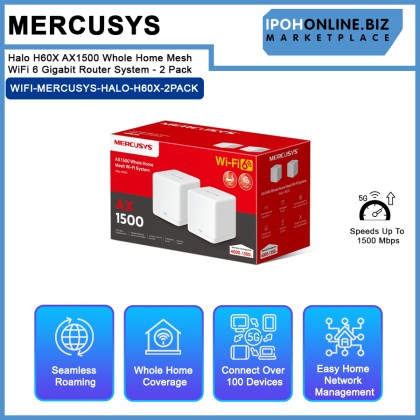 Mercusys Halo H60X AX1500 Whole Home Mesh WiFi 6 Gigabit Router System - 2 Pack Mercusys Halo H60X AX1500 Whole Home Mesh WiFi 6 Gigabit Router System - 2 Pack