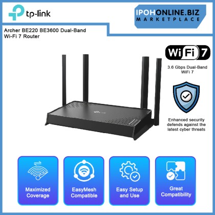 TP-LINK Archer BE220 BE3600 Dual-Band Wi-Fi 7 Router TP-LINK Archer BE220 BE3600 Dual-Band Wi-Fi 7 Router