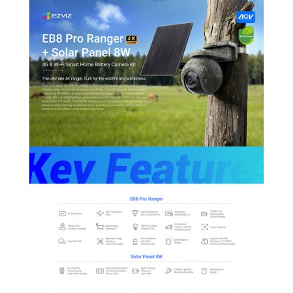 EZVIZ EB8 PRO RANGER 4K 4G & Wi-Fi Smart Home Battery Camera Kit