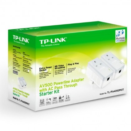 TP-LINK TL-PA4010PKIT AV500 Powerline Adapter with AC Pass Through Starter Kit TP-LINK TL-PA4010PKIT AV500 Powerline Adapter with AC Pass Through Starter Kit