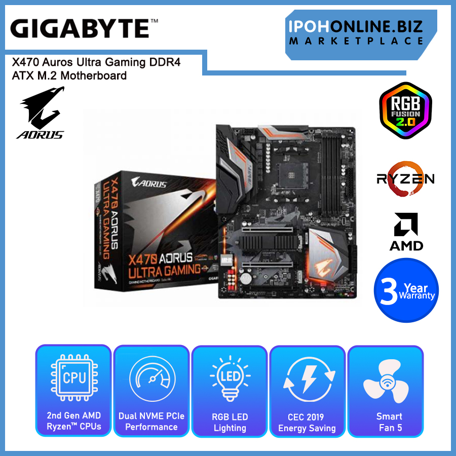 Gigabyte AMD Socket AM4 X470/rev.1.0 DDR4 2-CH PCI-Ex16 ATX USB3.1 GbE LAN M.2 7.1-CH Audio Aorus Ul