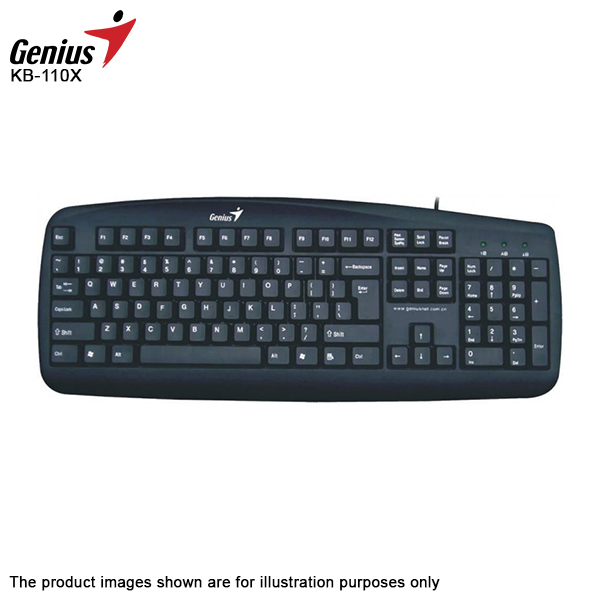 Genius KB-110X Value PS2 Desktop Keyboard - PS/2 port Black Windows XP DOS