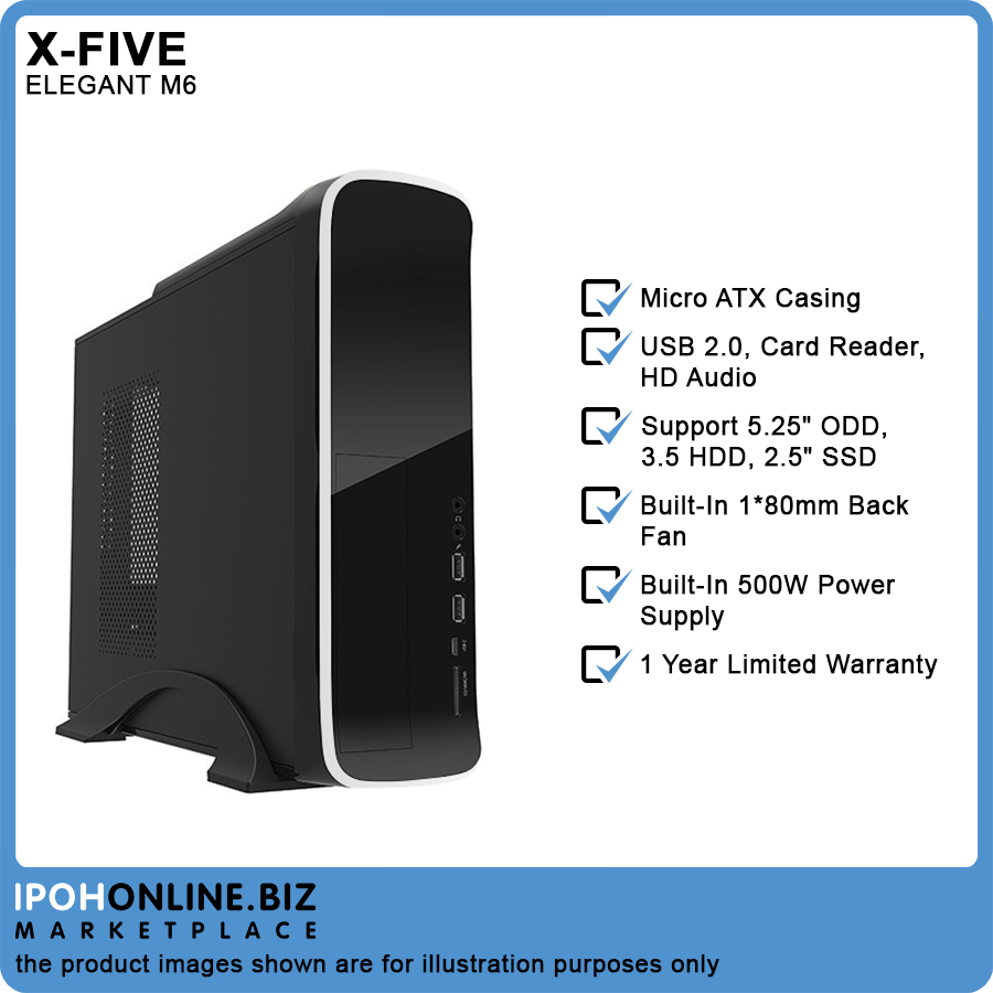 X-Five Elegant M6 Micro ATX Casing With Power Supply 500W