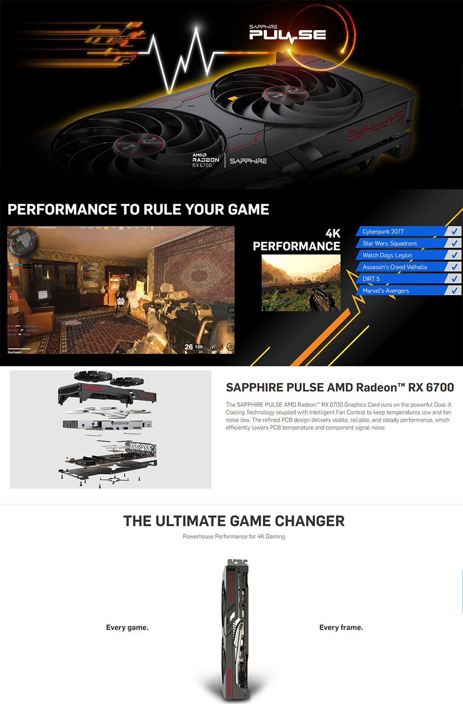 Sapphire Pulse AMD Radeon RX 6700 Gaming OC - 10GB GDDR6, HDMI E Triple DP