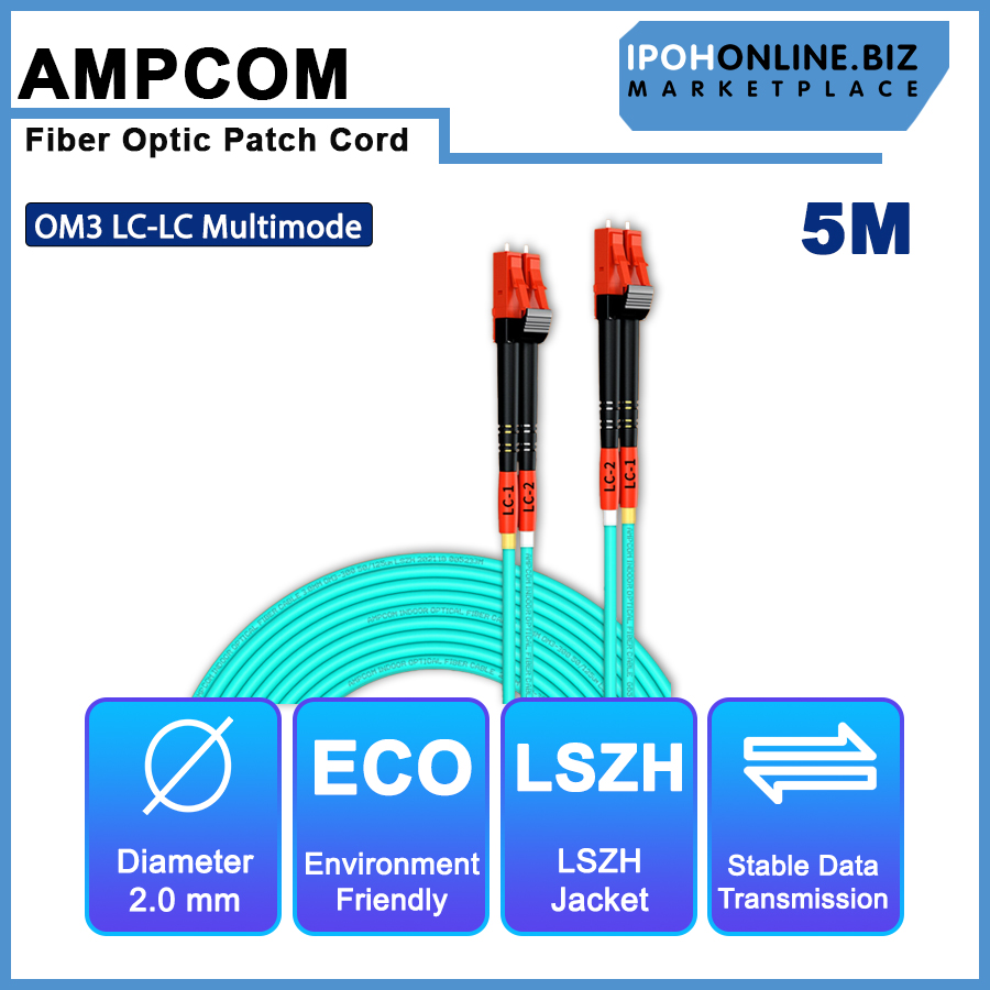 AMPCOM OM3 LC-LC UPC 50/125 Multimode Duplex Fiber Optic Patch Cord ...