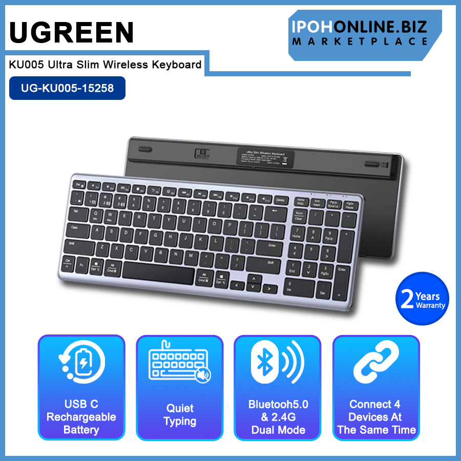 UGREEN KU005 Ultra Slim Wireless Keyboard Bluetooth 5.0 & 2.4G 99 Keys ...