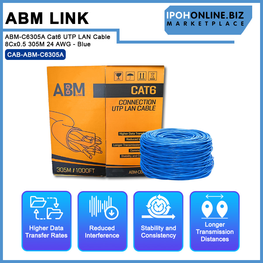 ABM Link ABM-C6305A Cat6 UTP LAN Cable 8Cx0.5 305M 24 AWG - Blue ...