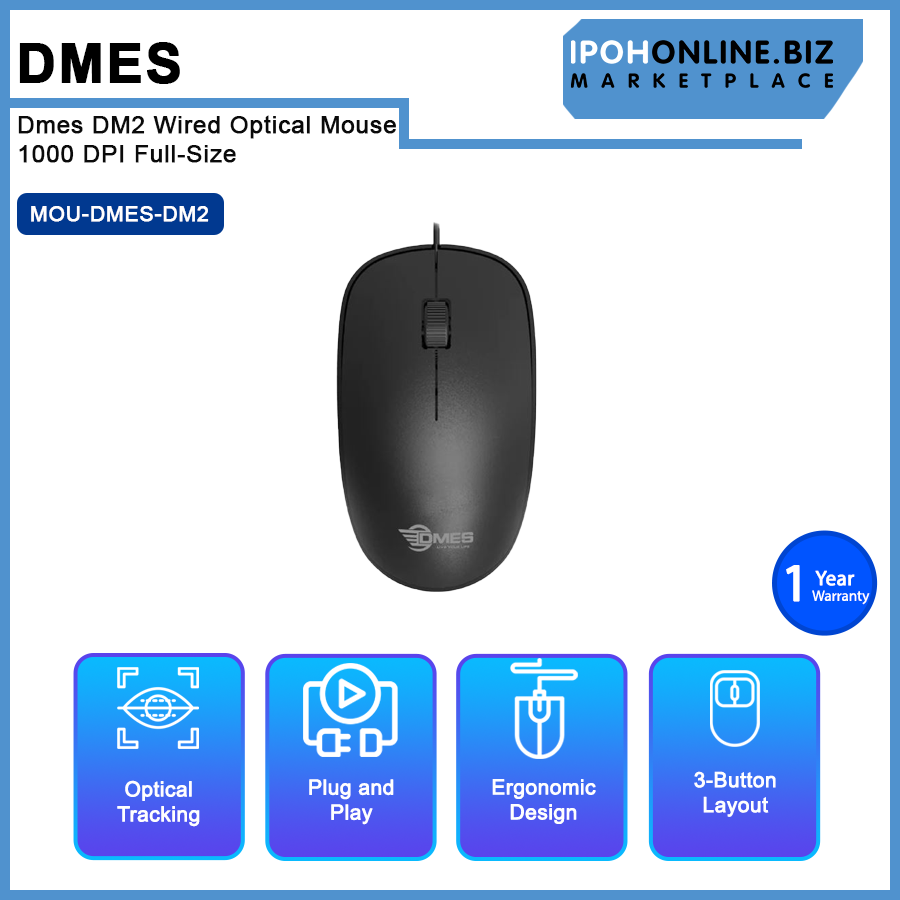 Dmes DM2 USB Wired Optical Mouse 1000 DPI Full-Size